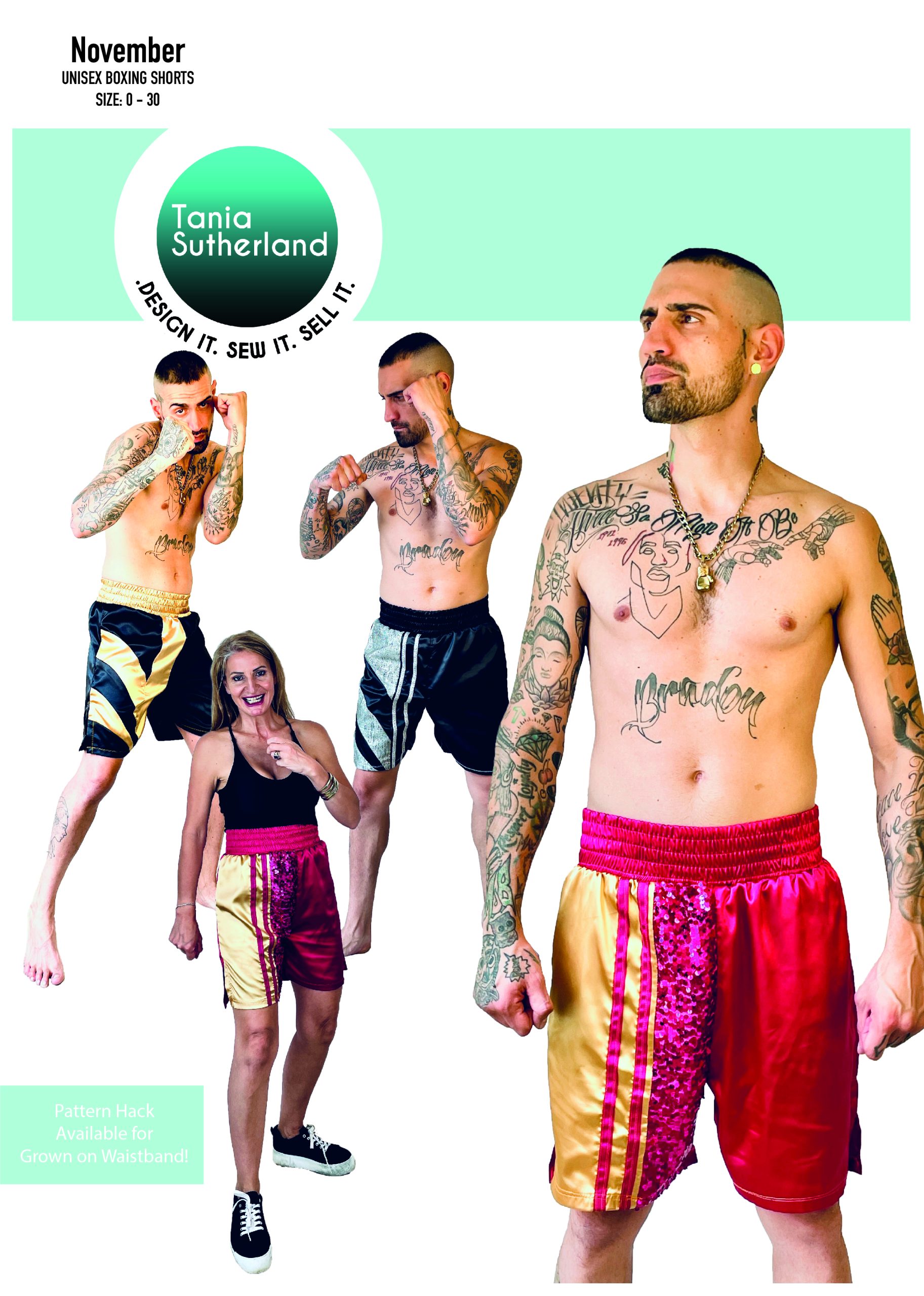 November unisex pro boxing shorts Tania Sutherland