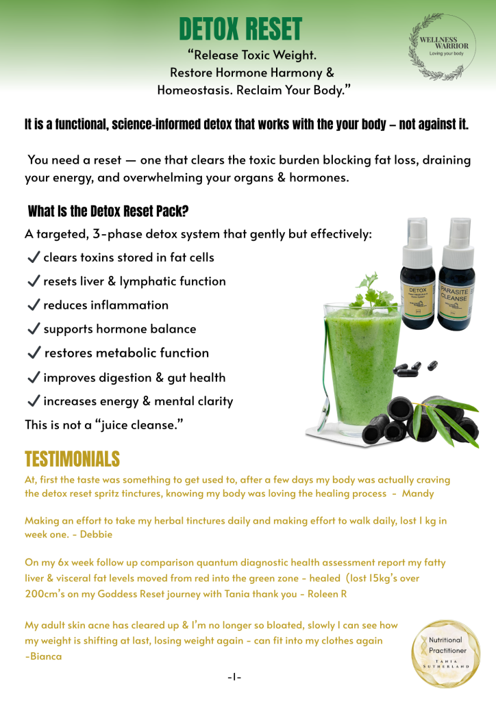 Detox reset- reset pack. A targeted 3 phase detox description page